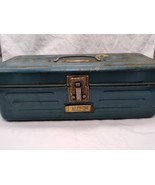 Vintage Teal Blue Metal Lunch Tackle Box 11&quot; X 5&quot; X 4&quot; - $29.69