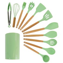 MegaChef Mint Green Silicone and Wood Cooking Utensils, Set of 12 - £47.81 GBP