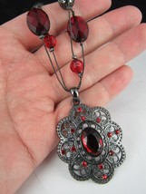 Faux Ruby Garnet Victorian Necklace 18&quot; - £11.12 GBP