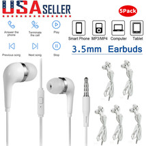 5 Pack 3.5Mm Headphones Wired Earphone Earbuds In-Ear Headset W/ Mic For Samsung - £12.78 GBP