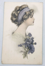Antique 1914 Schlesinger Brothers A Toniolo Pretty Lady Purple Flowers Postcard - £9.66 GBP