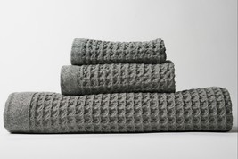 Gray Waffle Weave Bath Towel Set, Antimicrobial, 100% Supima Cotton - $90.00