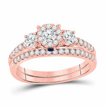 14kt Rose Gold Round Diamond Solitaire Bridal Wedding Ring Band Set 7/8 - £1,071.26 GBP