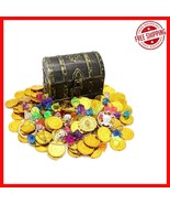 Classic Kids Antique Treasure Chest Toy Box with 100 Gold Coins &amp; Jewelry - $717.02 MXN