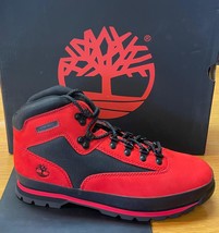 Timberland Men&#39;s Euro Hiker Red/Black Leather Hiking Boots A5NF2 ALL SIZES - £124.51 GBP