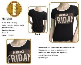 T-Shirt Hello Friday by Arubee M Women Tee Black White Gold Top - £17.38 GBP