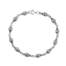 Adorable Little Ladybugs Sterling Silver Linked Chain Bracelet - £27.15 GBP
