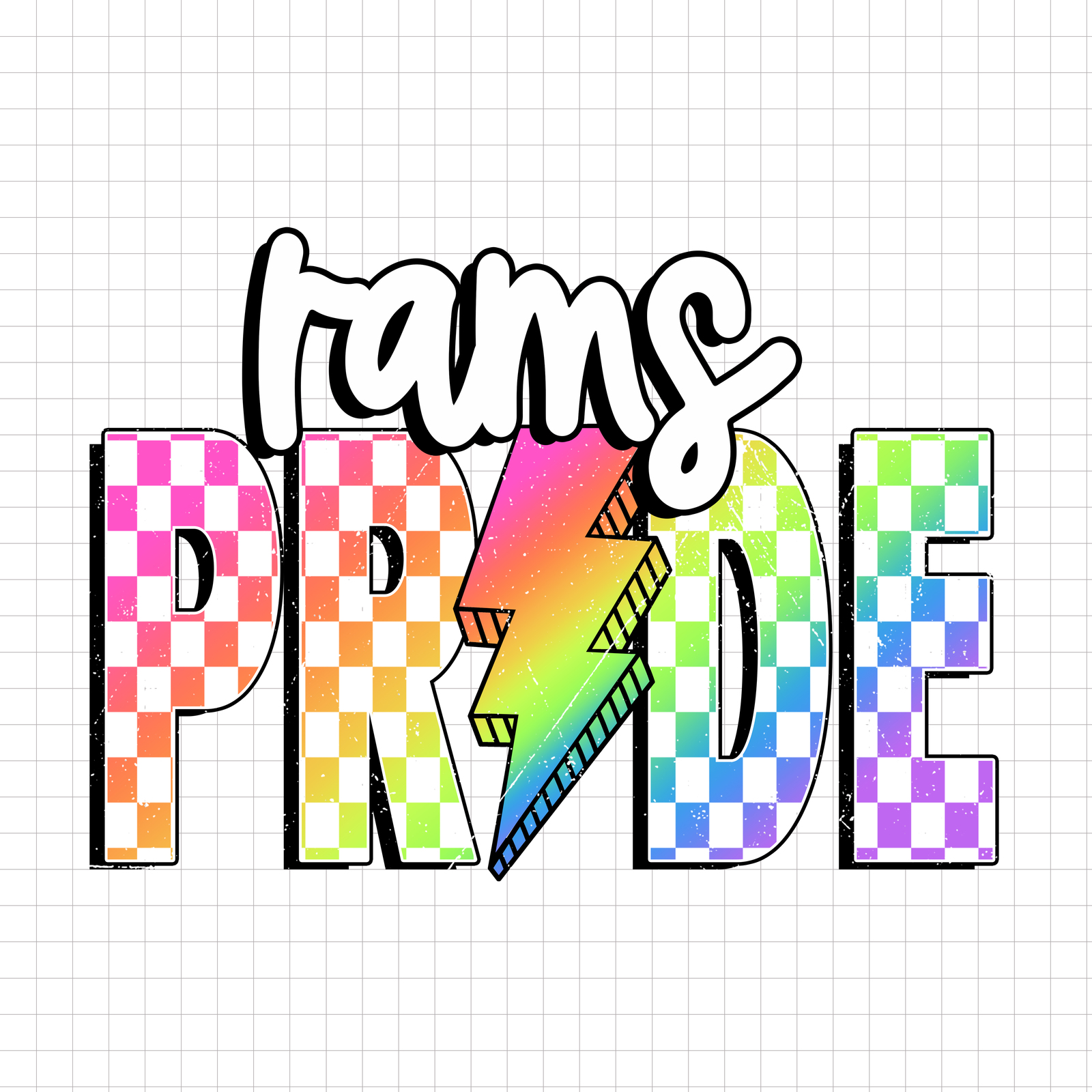 Rams Pride PNG, Checkered Rams Shirt PNG, Lightning Bolt Design, Neon Ma... - $2.50