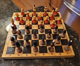 Unique Russian Matryoshka Style Chess Board Game Set  Carved Wood, Hand ... - £117.23 GBP