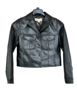 MICHAEL Michael Kors Faux Leather Jacket Women&#39;s Large Black Lined Snap ... - $1,678.53 MXN
