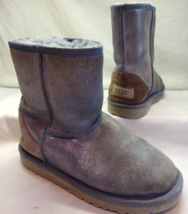 UGG Australia Boots Youth Sz 1 Silver Metallic Glitter Sheepskin Lined Blue/Gray - £21.43 GBP