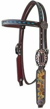 Western Saddle Horse Engraved Leather Headstall w/ Hand Painted Sunflowe... - £27.77 GBP