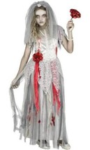 Girls Zombie Bride Gown Veil Bouquet 3 Pc Halloween Costume-size 12/14 - £18.99 GBP