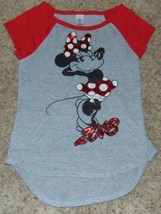 Womens Pajamas Shirt Disney Minnie Mouse Gray Red Foiled Short Sleeve Top-sz L - £12.46 GBP