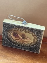 Large Silver Sparkly Cardboard Box w Open Oval &amp; Vintage Postcard Replica - £7.58 GBP