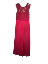 Davids Bridal Size 6 Apple Red Bridesmaid Dress Lace Bodice Chiffon Maxi F19328 - $54.19