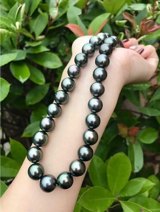 18inch AAA luster 11-10mm real natural Tahitian black pearl necklace 14k Clasp - £122.89 GBP+
