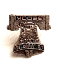 &#39;88 Loyal Order of Moose 100th Year Celebration Anniv Bell Silver Tone Lapel Pin - £10.51 GBP