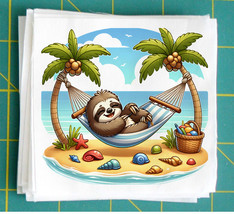 Summer Sloth Quilt Block Image Printed on Fabric Square SS74960 - $3.60+