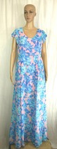 MinkPink Blue Floral Long Pink Maxi Dress Flutter Sleeves Cottagecore Wms Medium - £47.29 GBP