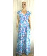MinkPink Blue Floral Long Pink Maxi Dress Flutter Sleeves Cottagecore Wm... - £47.68 GBP
