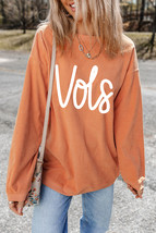 Orange Vols Letter Graphic Crinkle Ribbed Oversized Sweatshirt - $25.05