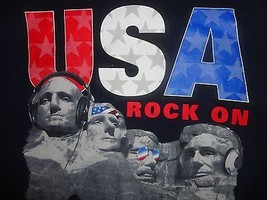 Faded Glory USA Rock On Mount Rushmore Blue T Shirt L Free US Shipping - £13.27 GBP