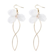 White Petal S Shape Drop Dangle Earrings Long Statement Jewerly Metal Tassel Ear - £6.42 GBP
