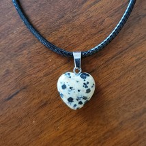 Dalmatian Jasper Gemstone Heart Necklace, Pendant, natural stone, 18" Black cord