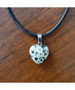 Dalmatian Jasper Gemstone Heart Necklace, Pendant, natural stone, 18&quot; Bl... - £10.44 GBP