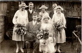RPPC Wedding Couple Alice and Walter with Party in Yard c1920s Postcard W1 - $12.95