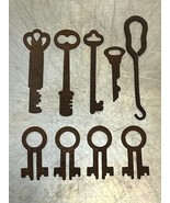 Vintage Flat Skeleton Keys &amp; Button Hook - Lot of 9 Assorted Sizes/Styles - $24.18