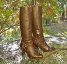 Vintage 80&#39;s Genuine BALLY Italy ALL Leather Boots--Tall Brown High heel Women 9 - $175.00