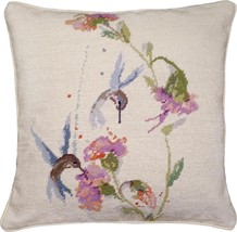 Pillow Throw Needlepoint Double Hummingbird 18x18 Wool Cotton Velvet Back - £233.89 GBP