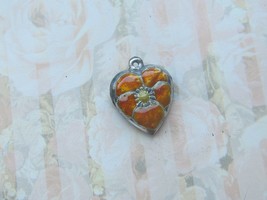 Vintage Sterling silver enameled puffy heart charm-MIKADA ORANGE Pansy-
... - £25.52 GBP