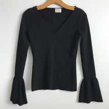 Wilfred Aritzia Wool Sweater Black Scoop Neck Pullover Knit Flared Princes Cuff - £33.21 GBP