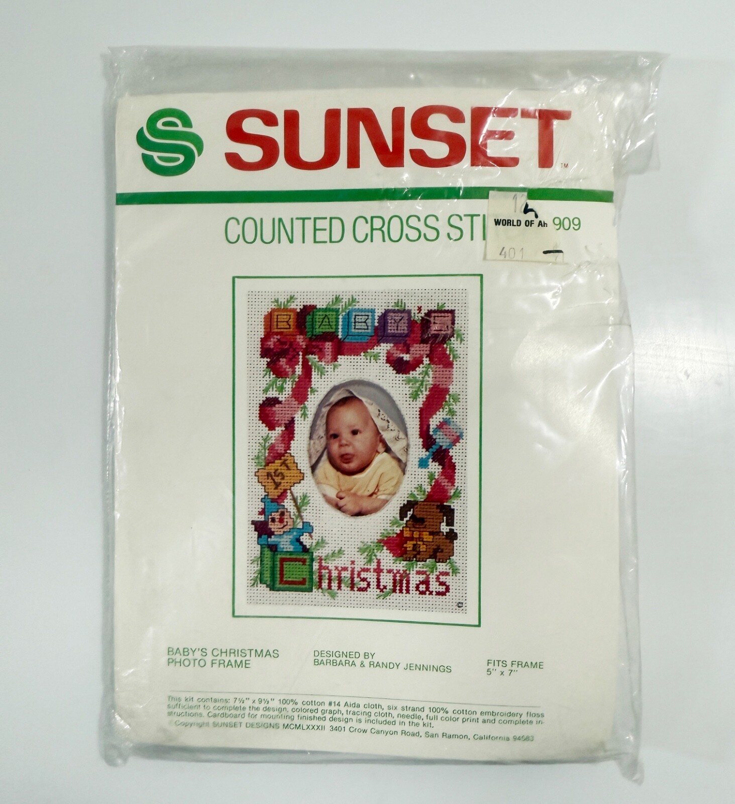 Sunset BABY&#39;S CHRISTMAS PHOTO FRAME Counted Cross Stitch Kit #909 - $4.94