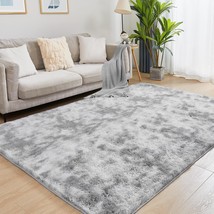 Fluffy Shag Area Rug, 4X6 Tie-Dyed Light Grey Rugs For Bedroom, Soft, Ho... - $32.99