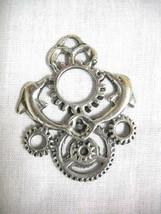 Steampunk Art Twin Jumping Dolphins W Gears Pewter Pendant On Adj Cord Necklace - £9.44 GBP