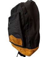 VTG Spalding black backpack with Tan Suede Leather Bottom Daypack - 16x1... - $30.13