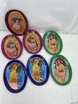 Vintage 1970&#39;s Coca Cola Oval Mini Tin Tip Trays - Set of 7 Metal Collectible - $24.25