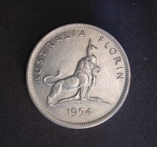 Australia Florin 1954-M, 2 Shillings (.500 Siliver ) Elizabeth II (Very Nice) - £11.67 GBP