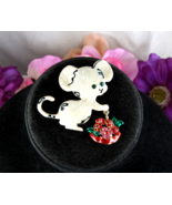 Vintage MOUSE PIN RHINESTONE FLOWERS In Basket Pearlized Enamel Brooch R... - £16.34 GBP