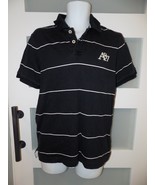 Aeropostale Black/White Striped A87 SS Polo Rugby Shirt Size M Men&#39;s - $18.05