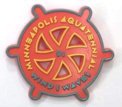 1991 MINNEAPOLIS AQUATENNIAL WIND &amp; WAVES Vtg ADVERTISEMENT BUTTON PIN O... - £4.54 GBP