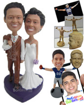 Personalized Bobblehead Wedding Couple In Eye-Catching Wedding Attire - Wedding  - £124.00 GBP