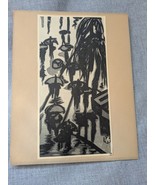 Japanese Chinese Woodblock Print Black White People Umbrella Gihachiro O... - $1,637.05 MXN