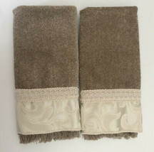 Avanti Fingertip Towels Amelia Embroidered Embellished 11x18" Set of 2 Latte - $36.14