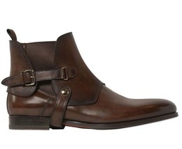 Rounded Toe Vintage Leather CoffeeBrown High Ankle BuckleStrap Men Jodhpur Boots - £123.40 GBP+