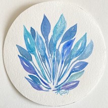 Lovely In Blue - Original Art Round Watercolor Handmade Painting Framed 7&quot; - £60.09 GBP